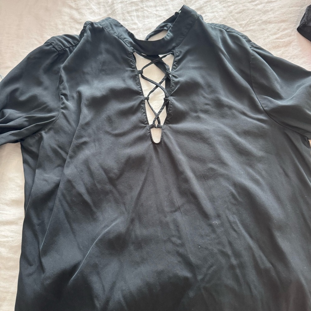 Zara Basic Black Draped Open-Back Blouse (L)